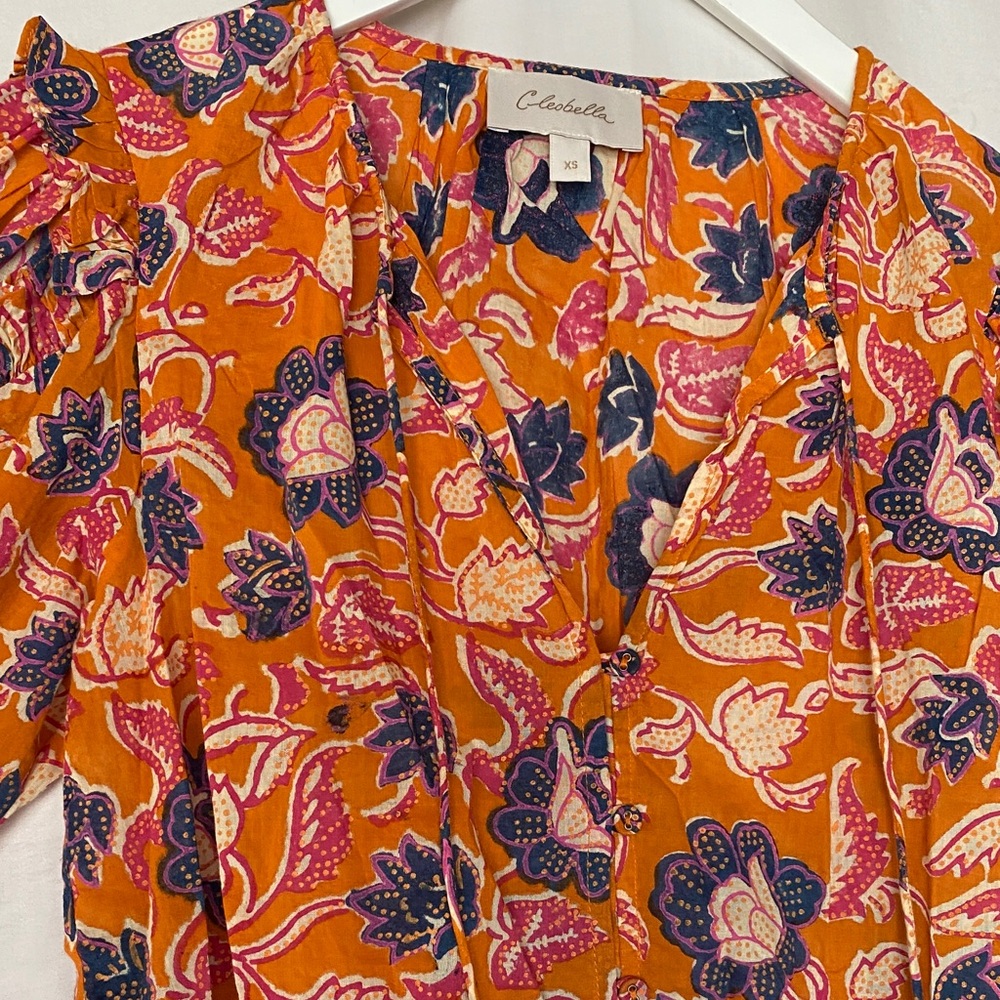 Cleobella Orange and Blue Floral Blouse
